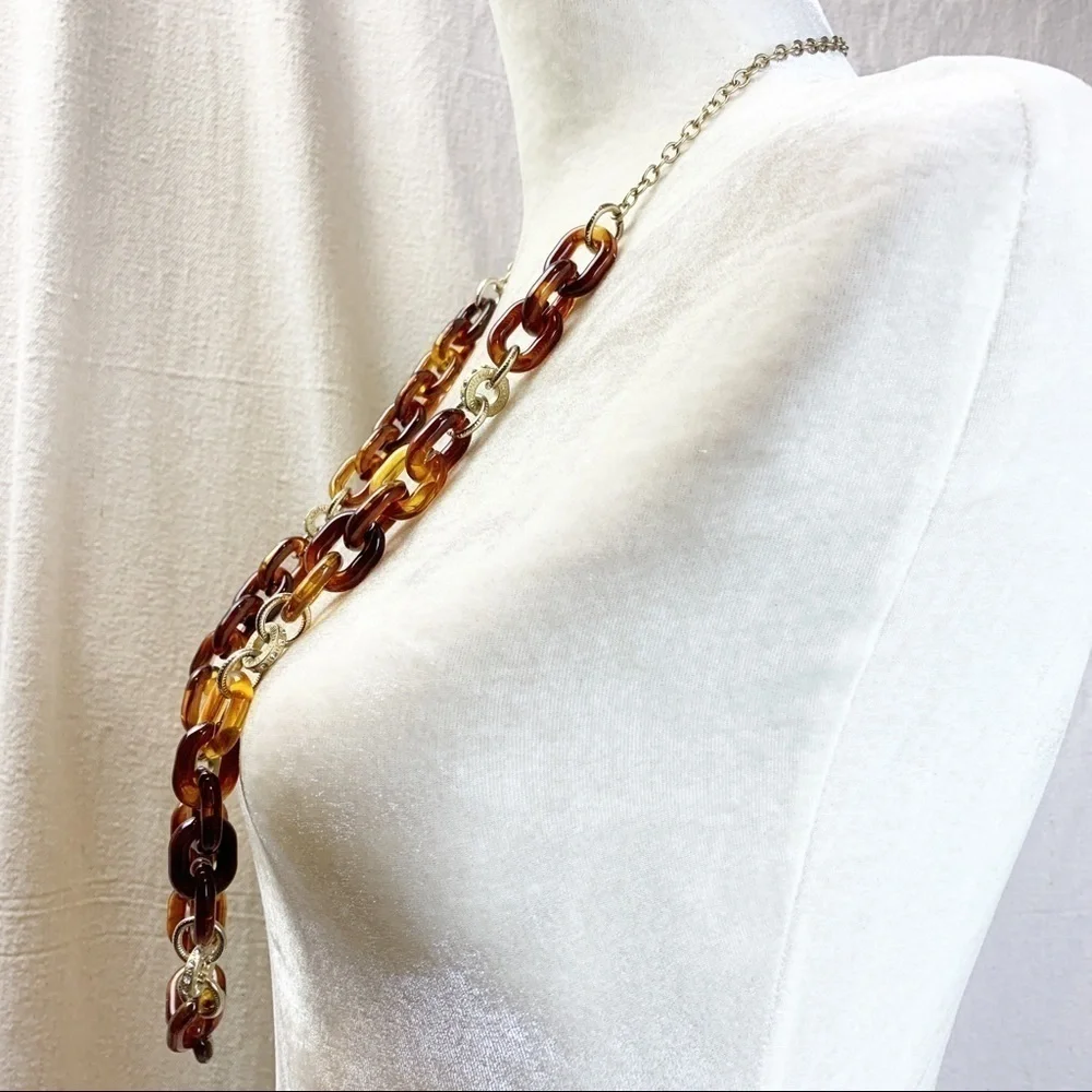 Loft Ann Taylor Long Faux tortoise acrylic link Chain necklace